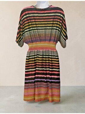 She's Cool Womens Plunging V Neck Striped Sundress Size M Multicolor